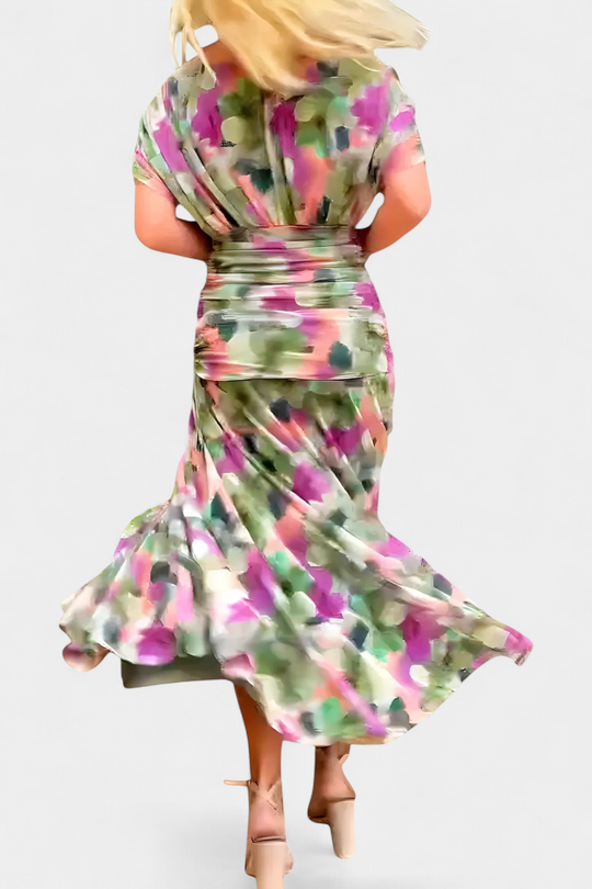 LUIZA™ | Long Floral V Neck Dress