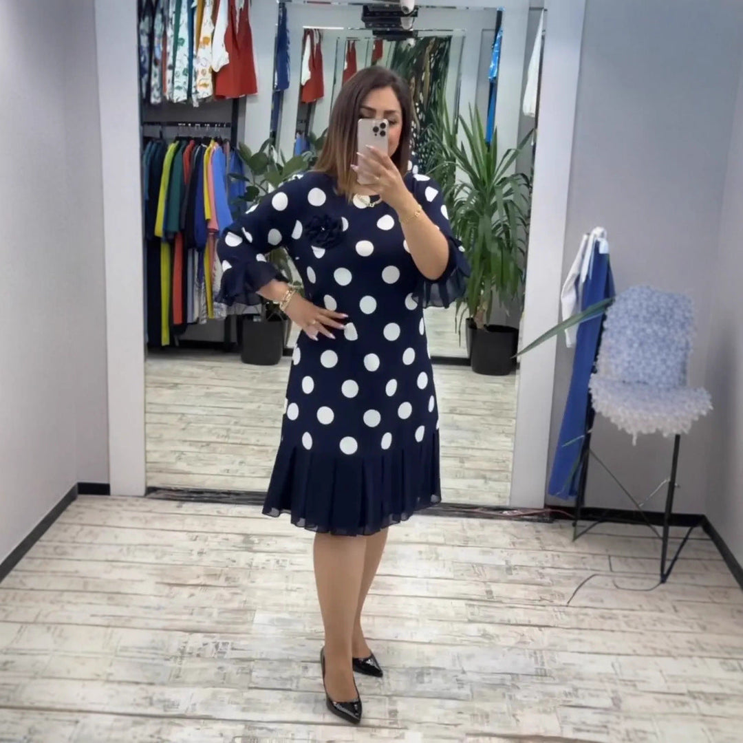 PAMELA™ | Pleated Polka Dot Dress