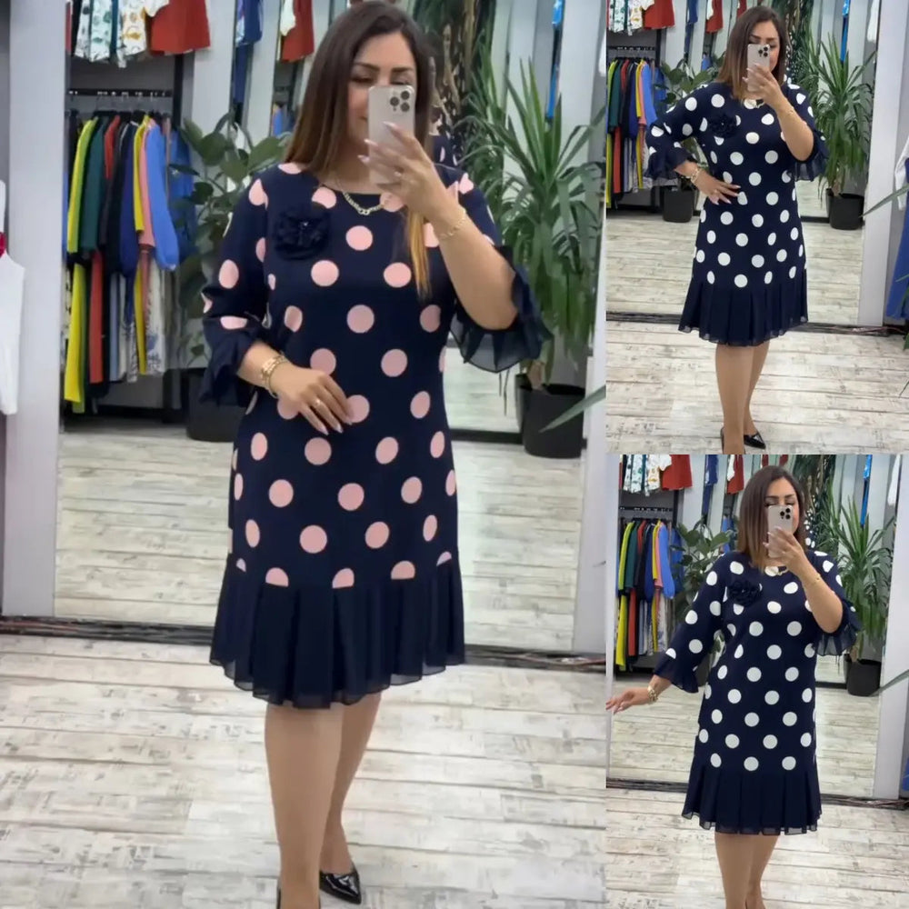 PAMELA™ | Pleated Polka Dot Dress