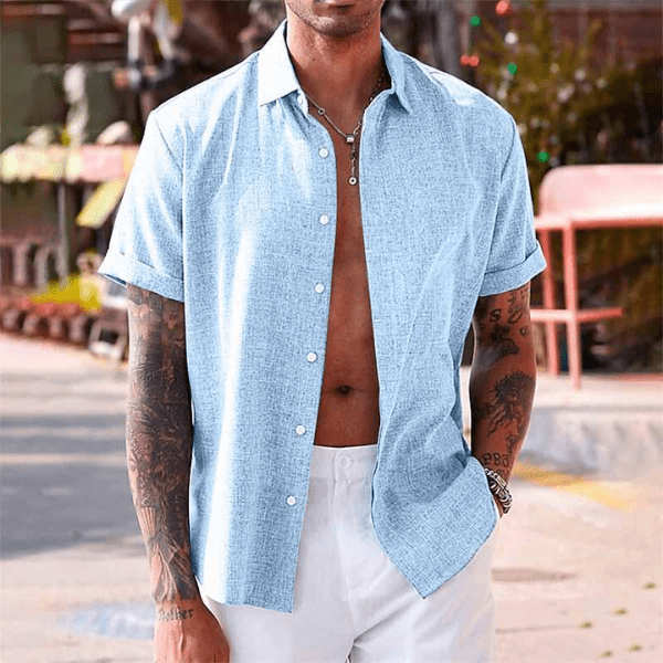 MORGAN™ | Short-sleeved cotton and linen shirt