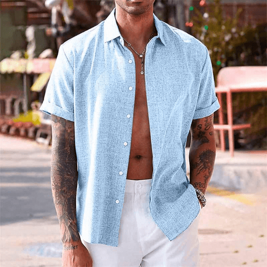 MORGAN™ | Short-sleeved cotton and linen shirt