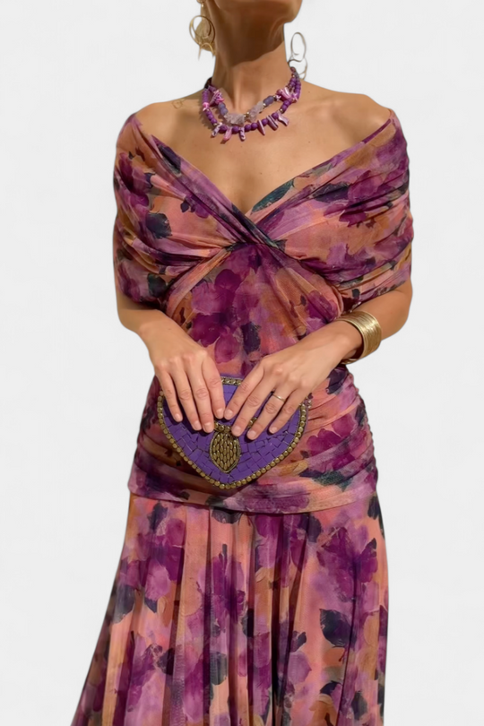 LUIZA™ | Long Floral V Neck Dress
