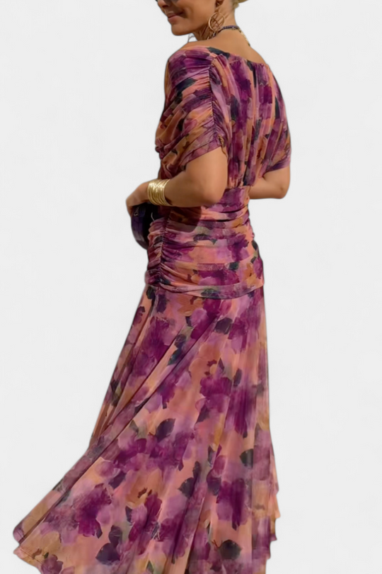 LUIZA™ | Long Floral V Neck Dress