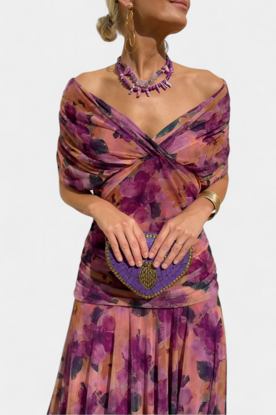 LUIZA™ | Long Floral V Neck Dress