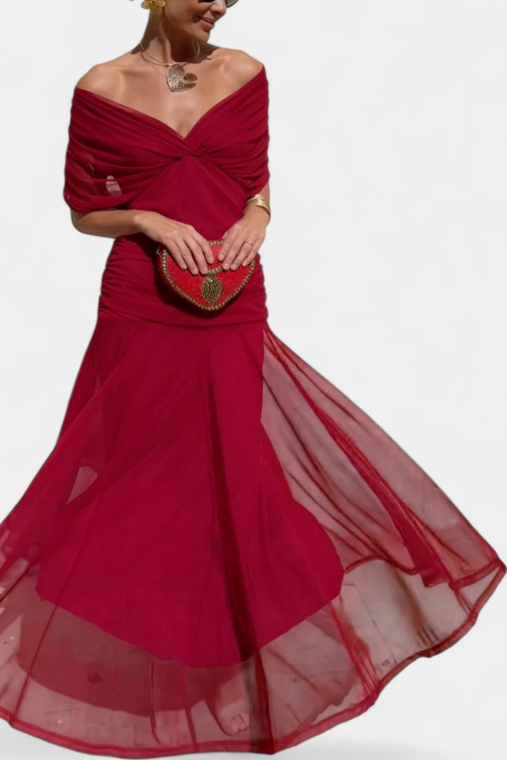 LUIZA™ | Long Floral V Neck Dress
