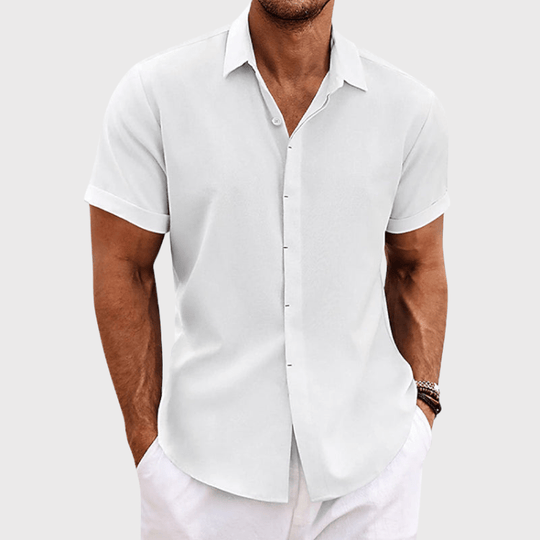 MORGAN™ | Short-sleeved cotton and linen shirt