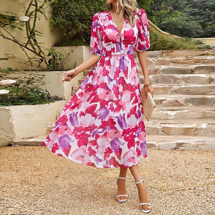 FABIA™ | Midikleid mit Puffärmel und V-Ausschnitt
