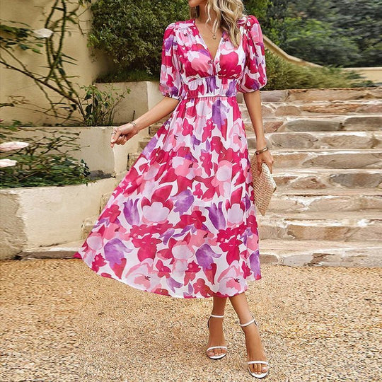 FABIA™ | Midikleid mit Puffärmel und V-Ausschnitt