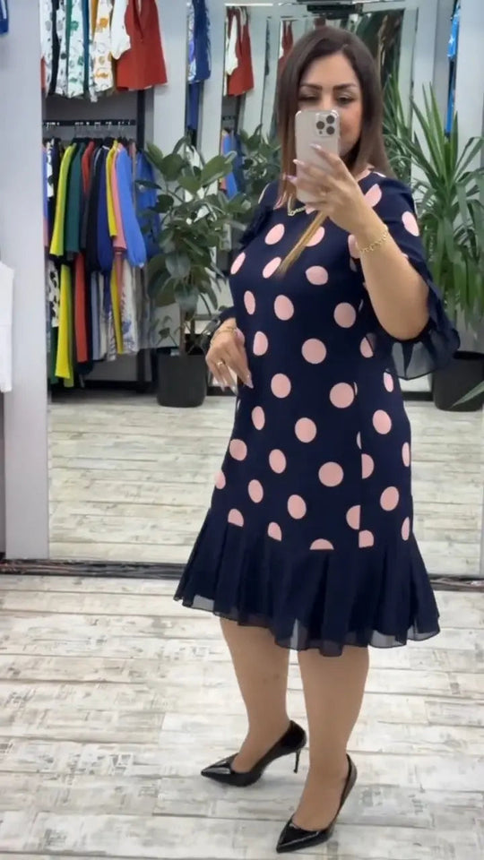 PAMELA™ | Pleated Polka Dot Dress