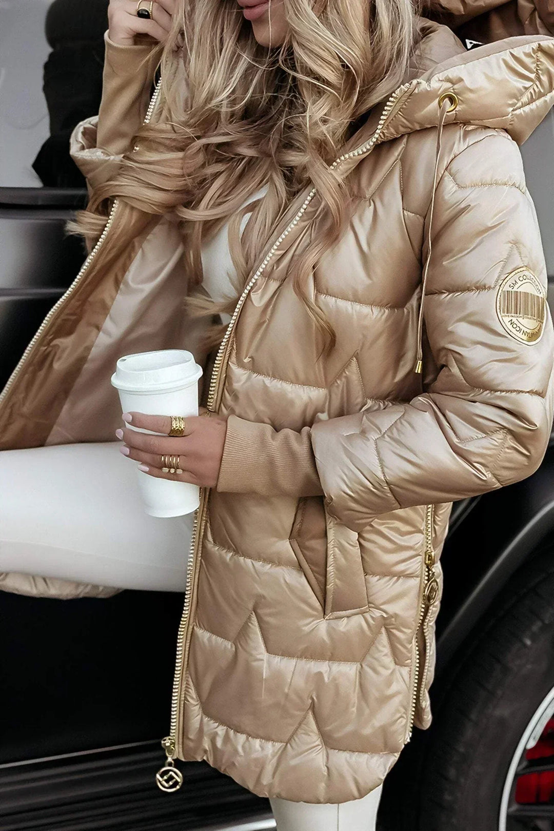 LINA™ | Long, warm quilted jacket with generous hood