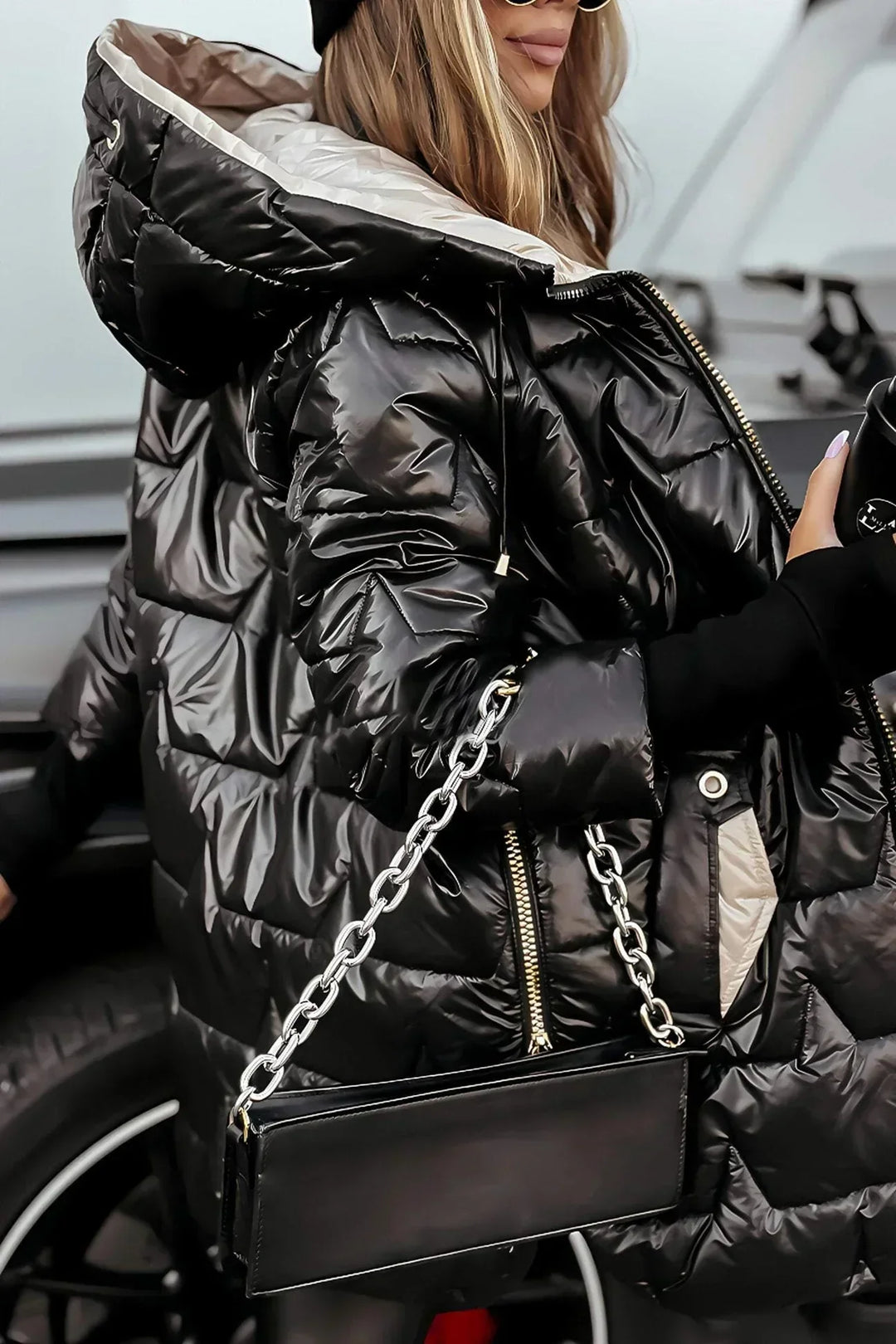 LINA™ | Long, warm quilted jacket with generous hood
