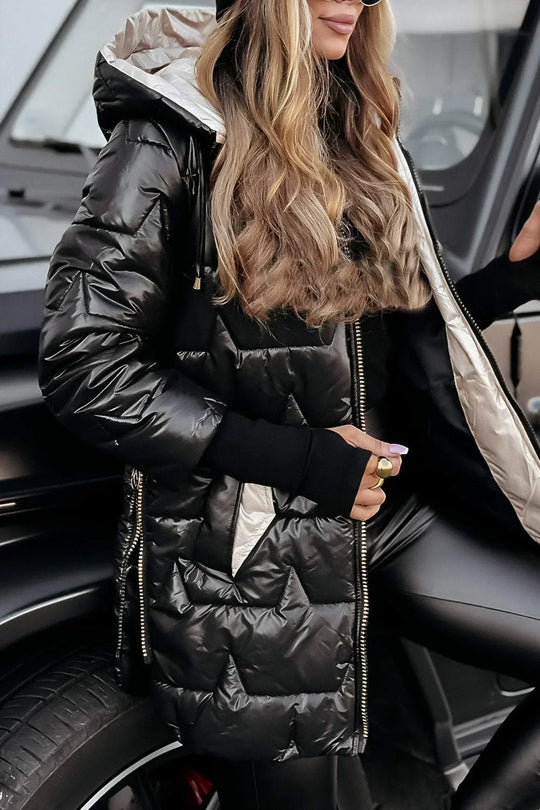 LINA™ | Long, warm quilted jacket with generous hood