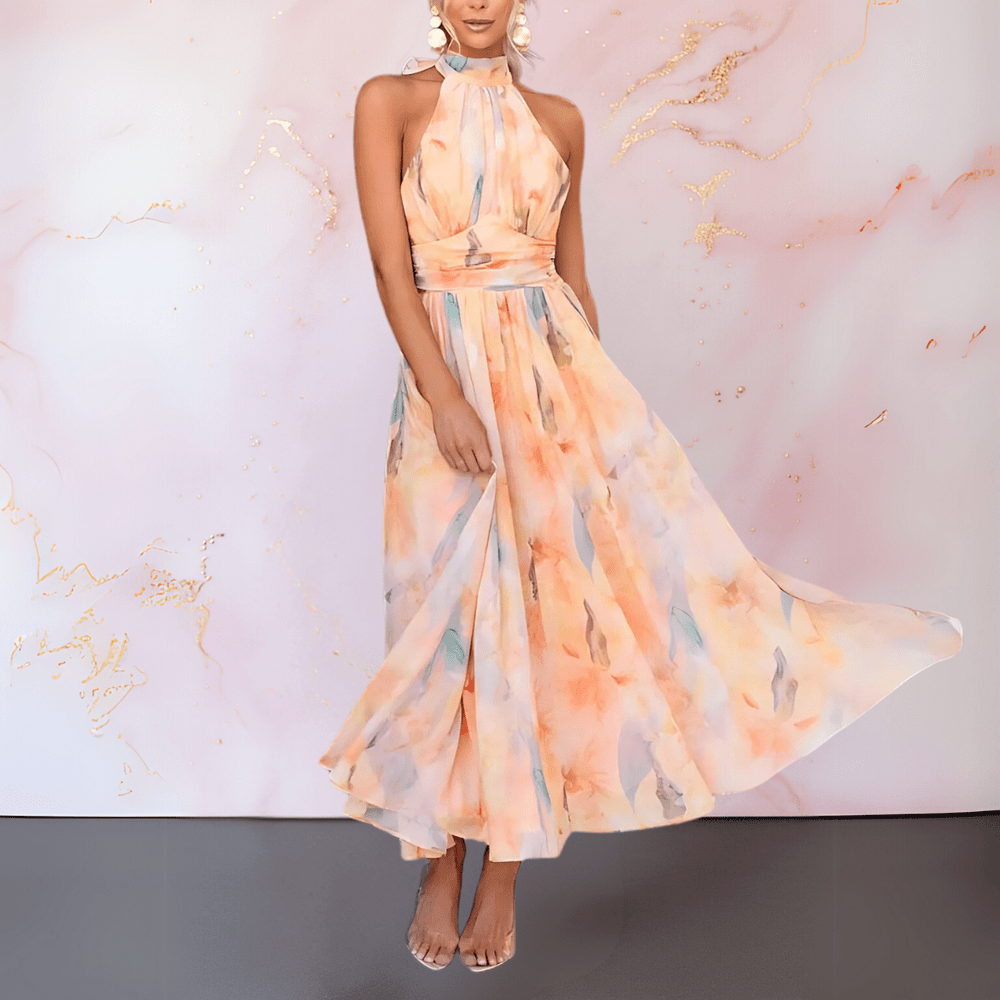 JOVI™ | Halterneck watercolour print dress