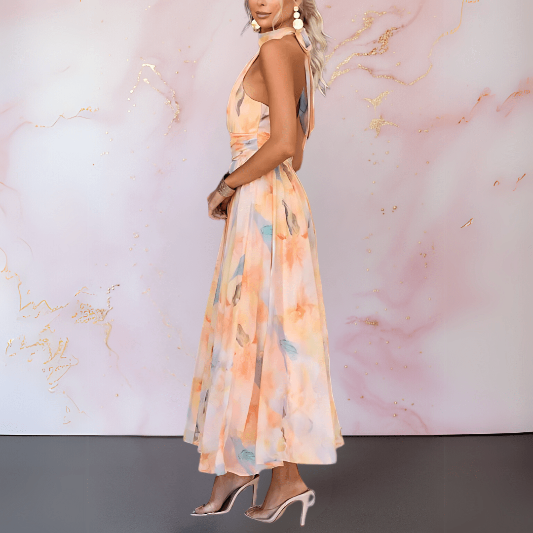 JOVI™ | Halterneck watercolour print dress