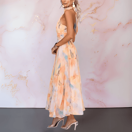JOVI™ | Halterneck watercolour print dress